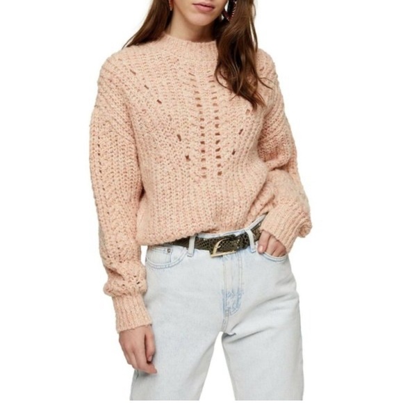 Topshop Sweaters - NWT Women's Topshop Textured Pointelle Mock Neck Sweater, Size S Pink